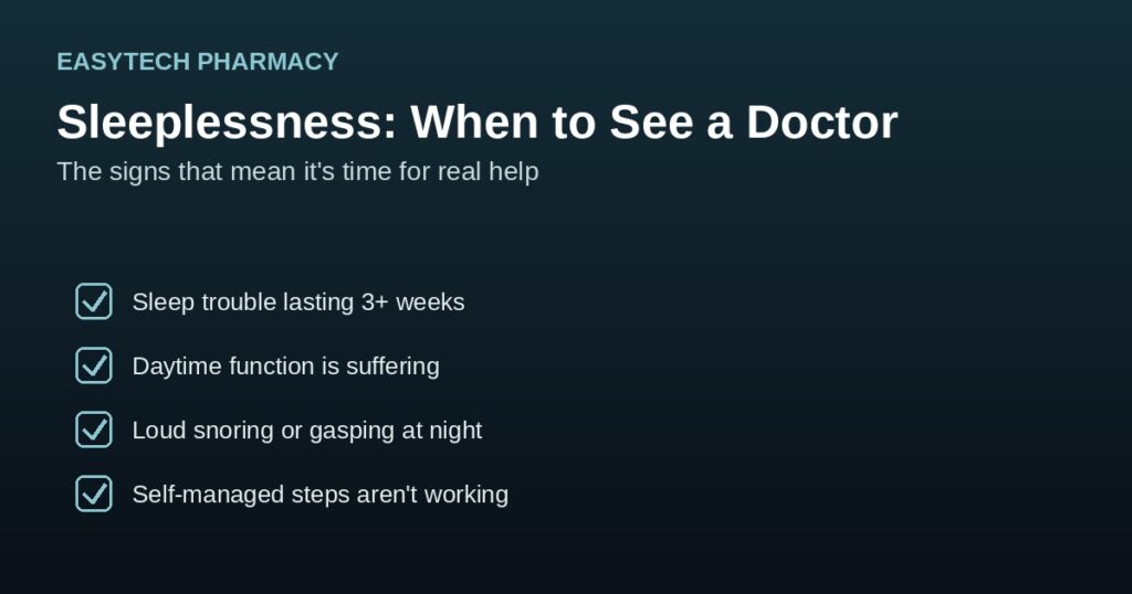Checklist graphic showing warning signs for when sleeplessness requires seeing a doctor